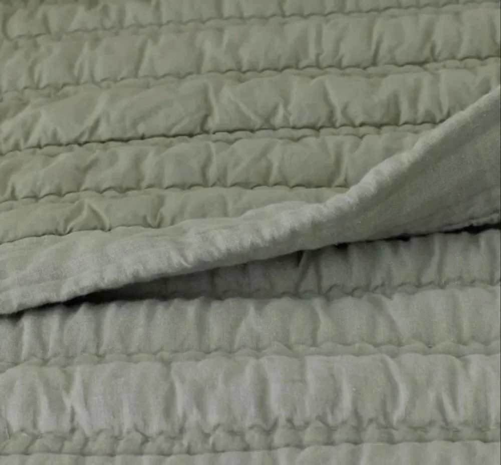 Company Store Legends Hotel Washed Linen Plush Quilt Comforter- Moss Green, King